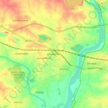 Mappa topografica Chirkunda, altitudine, rilievo