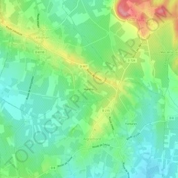 Mappa topografica Manthes, altitudine, rilievo