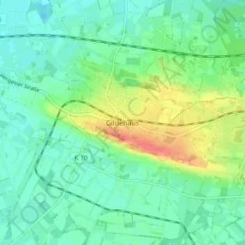Mappa topografica Gildehaus, altitudine, rilievo