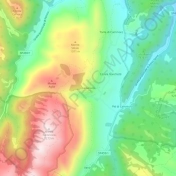 Mappa topografica Cammoro, altitudine, rilievo