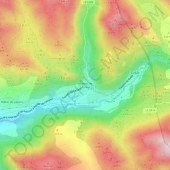 Mappa topografica Villaseca de Laciana, altitudine, rilievo