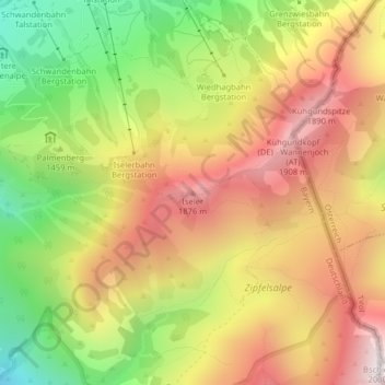 Mappa topografica Iseler, altitudine, rilievo