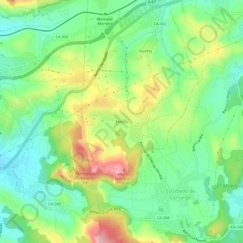Mappa topografica Maoño, altitudine, rilievo