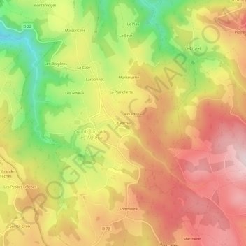 Mappa topografica Le Pecher, altitudine, rilievo