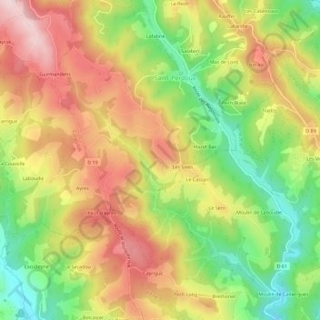 Mappa topografica Ravennes, altitudine, rilievo