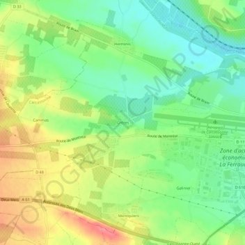Mappa topografica Grèzes, altitudine, rilievo