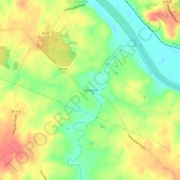 Mappa topografica Tamworth, altitudine, rilievo