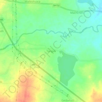 Mappa topografica Tangali, altitudine, rilievo