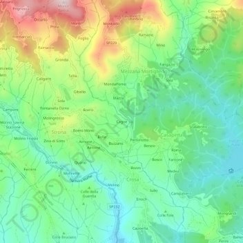 Mappa topografica Cagne, altitudine, rilievo