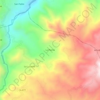 Mappa topografica La Plama, altitudine, rilievo