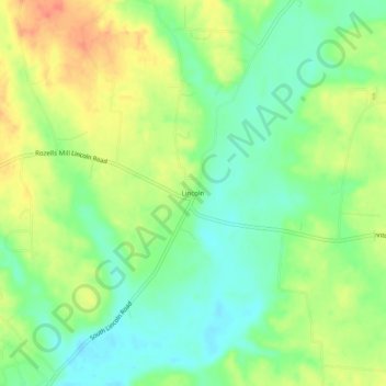 Mappa topografica Lincoln, altitudine, rilievo