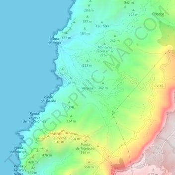 Mappa topografica Alojera, altitudine, rilievo