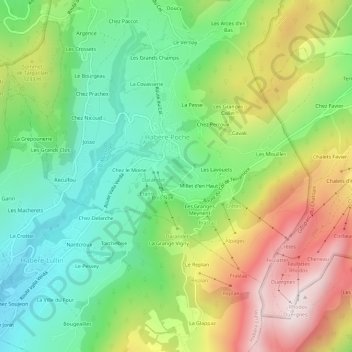 Mappa topografica Le Pély, altitudine, rilievo