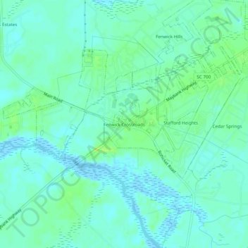 Mappa topografica Fenwick Crossroads, altitudine, rilievo