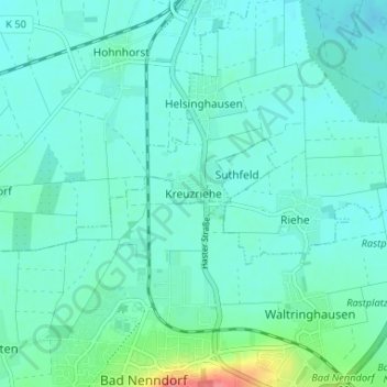 Mappa topografica Kreuzriehe, altitudine, rilievo