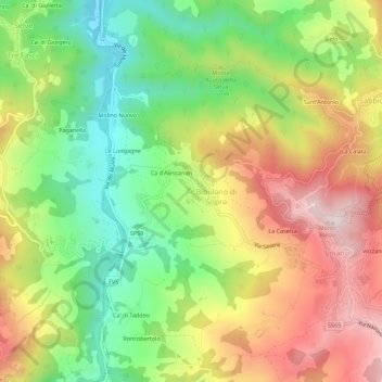 Mappa topografica Bibulano, altitudine, rilievo