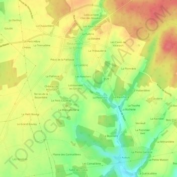Mappa topografica La Mondinerie, altitudine, rilievo