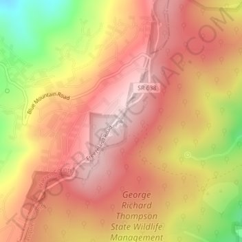 Mappa topografica Blue Mountain, altitudine, rilievo