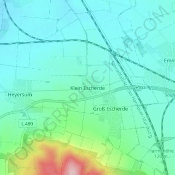 Mappa topografica Klein Escherde, altitudine, rilievo