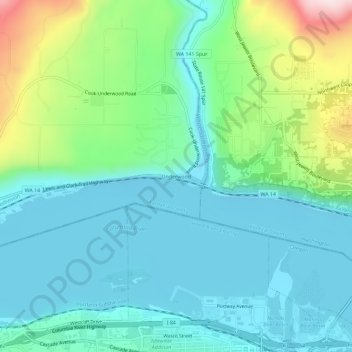 Mappa topografica Underwood, altitudine, rilievo