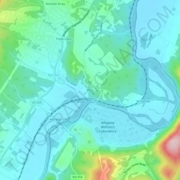 Mappa topografica Pinto, altitudine, rilievo