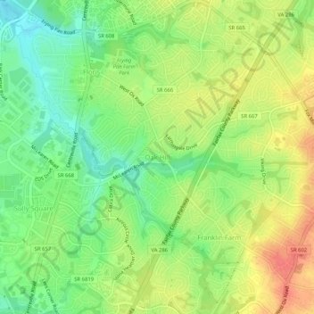 Mappa topografica Oak Hill, altitudine, rilievo