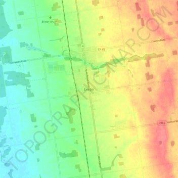 Mappa topografica Exeter, altitudine, rilievo