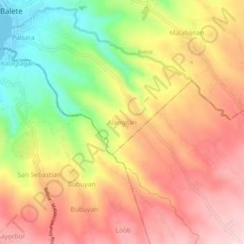 Mappa topografica Alangilan, altitudine, rilievo