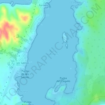 Mappa topografica Bahía de Fornells, altitudine, rilievo