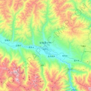 Mappa topografica 甘孜县, altitudine, rilievo