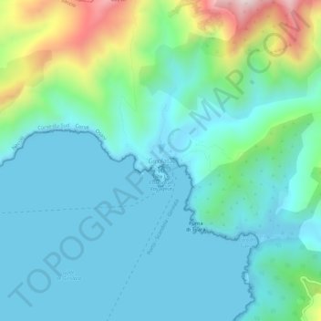 Mappa topografica Girolata, altitudine, rilievo