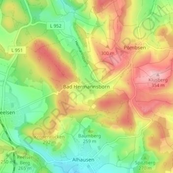 Mappa topografica Bad Hermannsborn, altitudine, rilievo