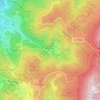 Mappa topografica Glashütte, altitudine, rilievo