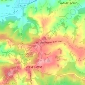 Mappa topografica Staplecross, altitudine, rilievo