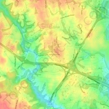 Mappa topografica Simpsonville, altitudine, rilievo