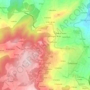 Mappa topografica Castromao, altitudine, rilievo