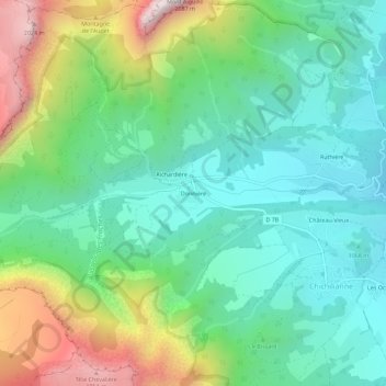Mappa topografica Donnière, altitudine, rilievo
