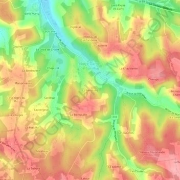 Mappa topografica La Renaudie, altitudine, rilievo