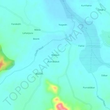 Mappa topografica Bhelwa, altitudine, rilievo