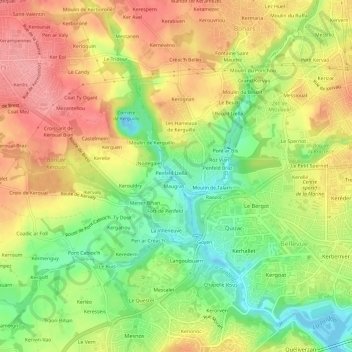Mappa topografica Pont Aliben, altitudine, rilievo
