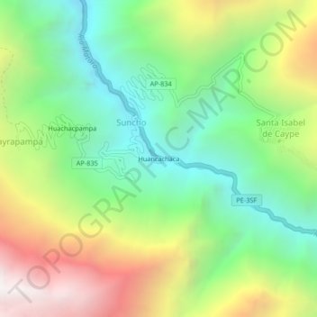 Mappa topografica Huancachaca, altitudine, rilievo