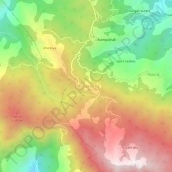 Mappa topografica Shitlakhet, altitudine, rilievo