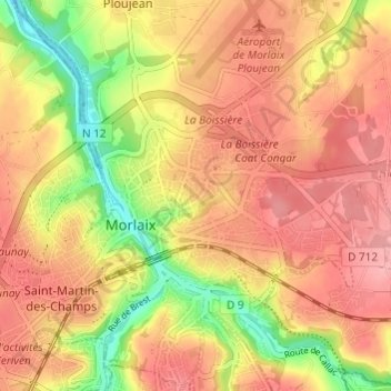 Mappa topografica Ty Dour, altitudine, rilievo