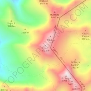 Mappa topografica Emler, altitudine, rilievo