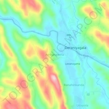 Mappa topografica Ambanawela, altitudine, rilievo
