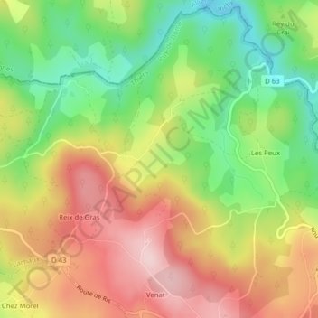 Mappa topografica Le Faux, altitudine, rilievo