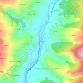 Mappa topografica Masi, altitudine, rilievo