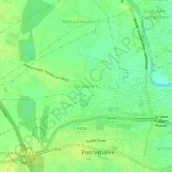 Mappa topografica Parivakkam, altitudine, rilievo