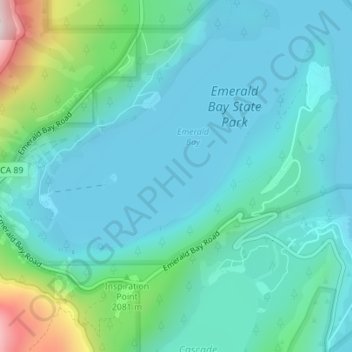 Mappa topografica Emerald Bay State Park, altitudine, rilievo