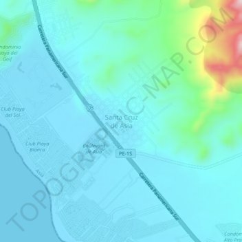 Mappa topografica Santa Cruz de Asia, altitudine, rilievo